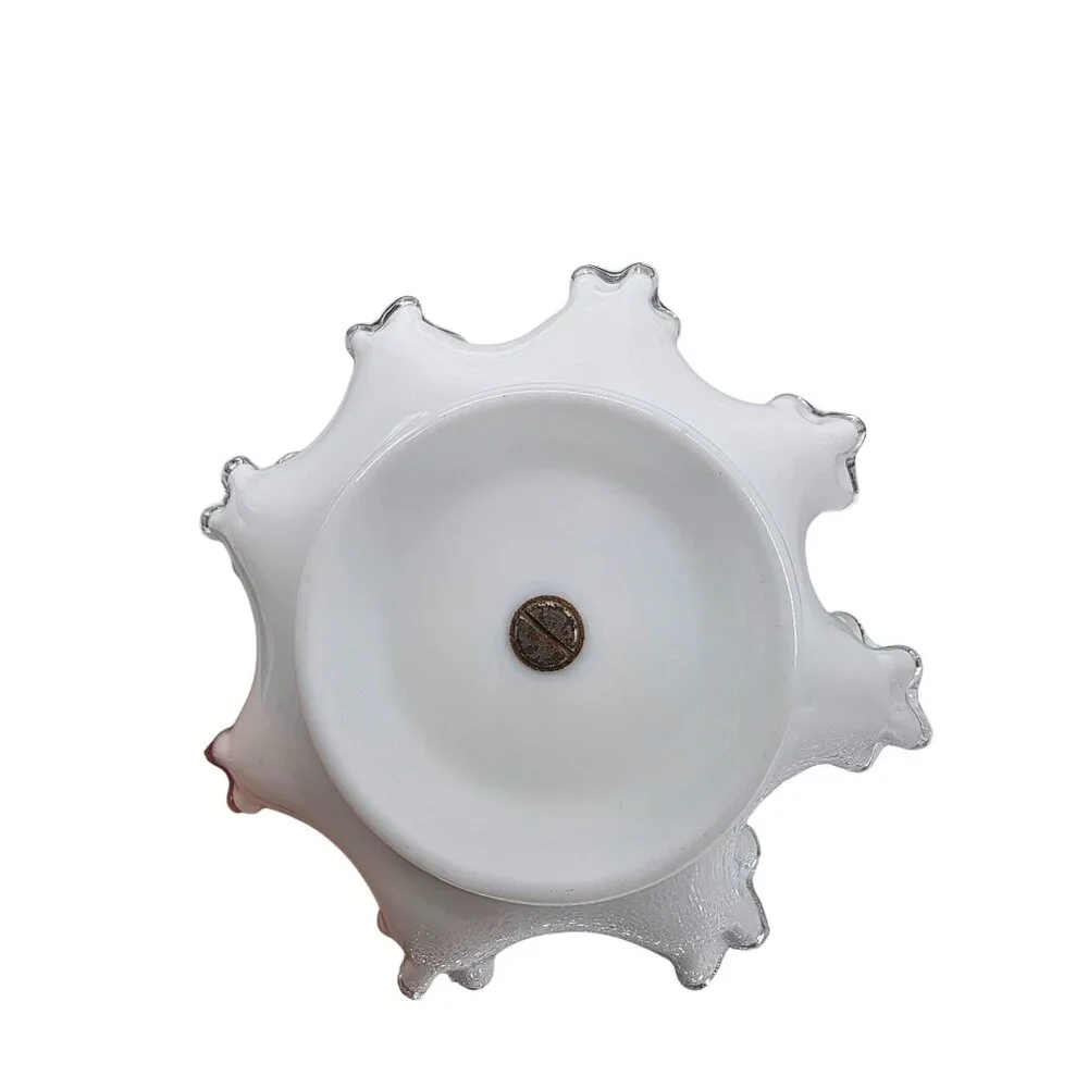 Vintage Fenton Milk Glass Silver Handle Ruffled Edge Candy Dish‎